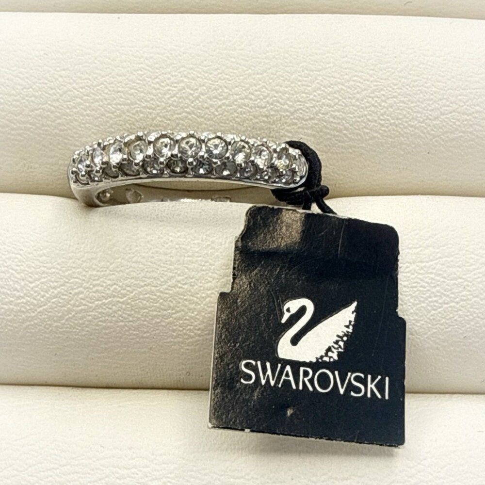 Swarovski Ring Sterling Silver Pave Crystal Stack Band 7 Swan Signed Modern 925